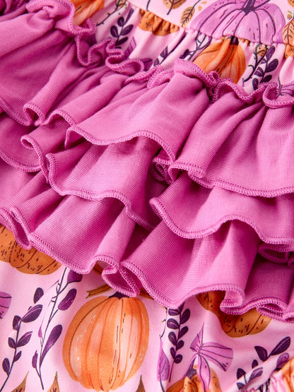 Halloween Thanksgiving Pumpkin Girls Romper with Ruffle Bow