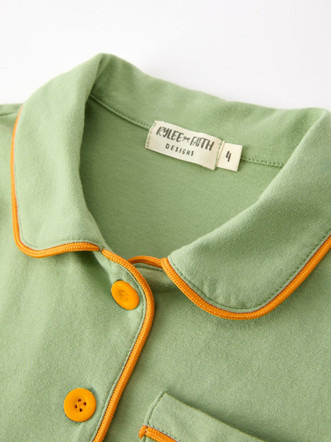 Fall Green Kids Pajamas Set Pumpkin Embroidery Button Sleepwear