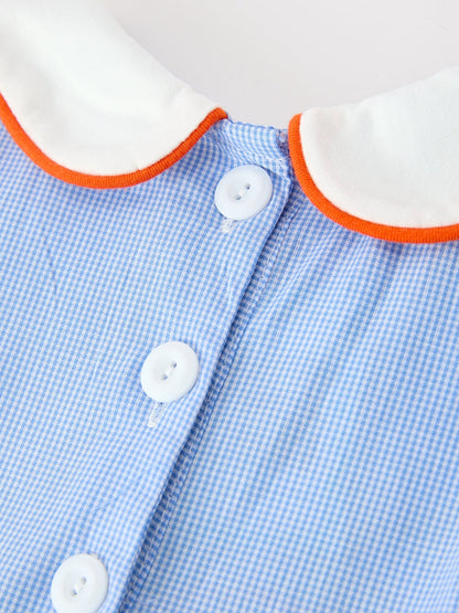 Fall Girls Plaid Pumpkin Appliqué Peter Pan Collar Dress