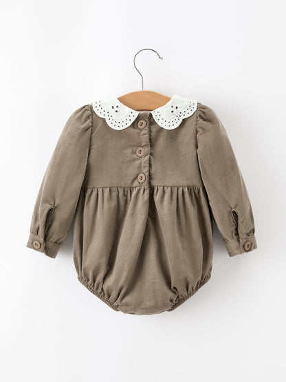 Fall Baby Girls Pumpkin Smocked Eyelet Collar Romper