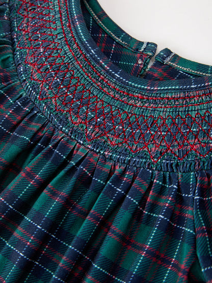 Girls Christmas Plaid Smocked Bubble Romper