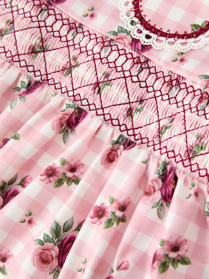Fall Toddler Girls Vintage Smocked Floral Dress