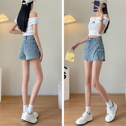 Retro Distressed Figure-flattering Asymmetrical A-line Mini Skirt