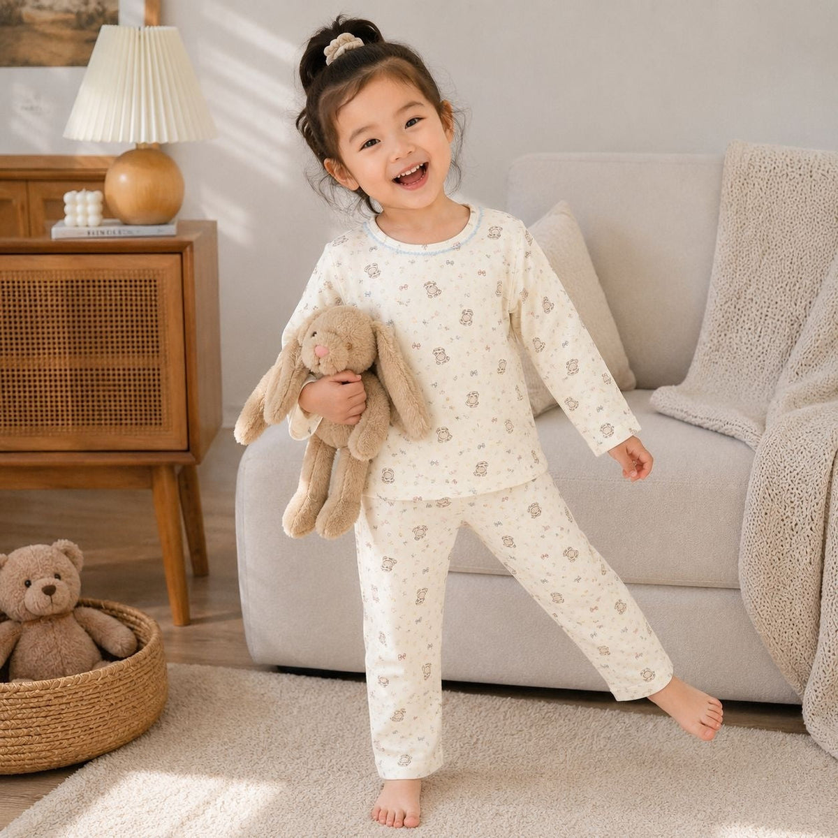 SpringAutumn Boneless Boys And Girls Autumn Top And Pants Set 7A Antibacterial Underwear Set