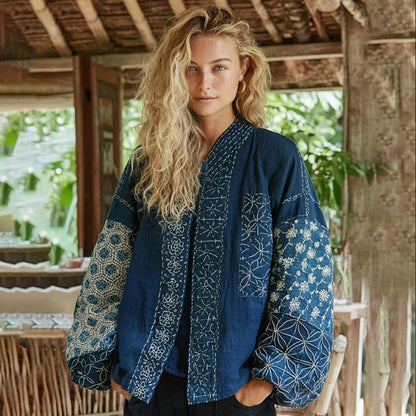 Ethnic-style Casual Linen Shawl With A Printed Shirt