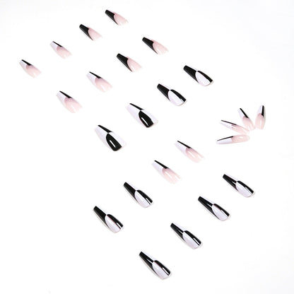 Simple Black And White Color Matching Long Nails Removable Nail Tip