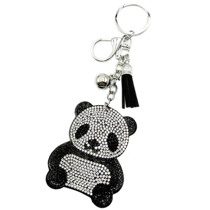 Diamond-Encrusted Panda Keychain With Tassel Metal Pendant