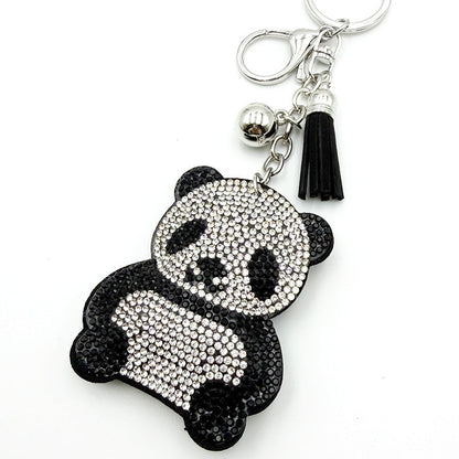Diamond-Encrusted Panda Keychain With Tassel Metal Pendant