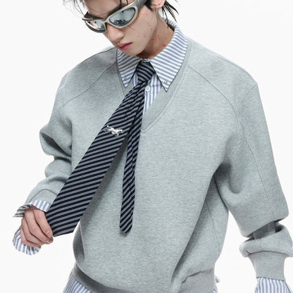 Striped Mock-two-piece Lapel Hoodie Cropped And Relaxed-fit