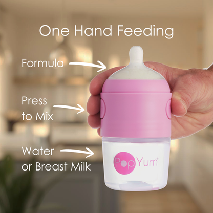 PopYum 5oz Anti-Colic Baby Bottle for Breast and Formula Feeding, 3-Pack, Pink, #1 Slow Flow Nipples