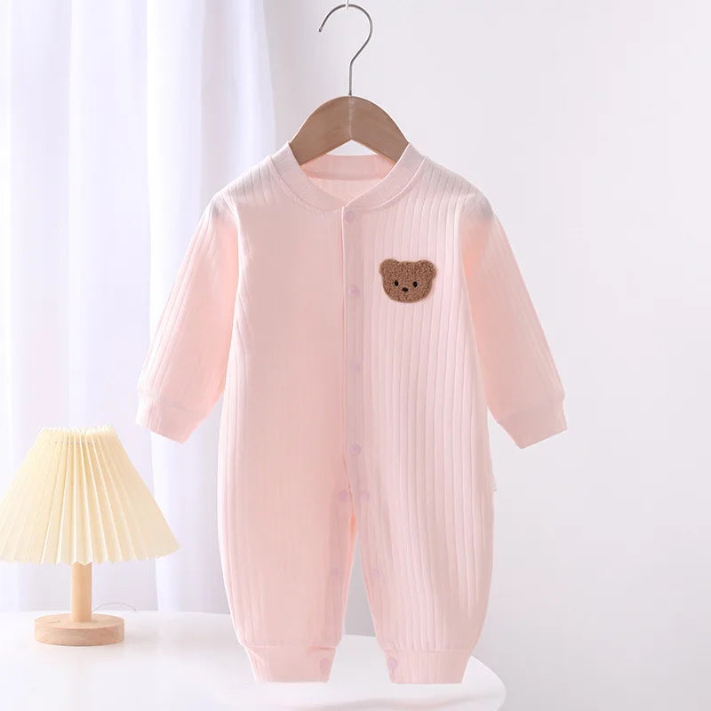 2025 Spring Baby Romper Solid Color Bear Jumpsuit Cotton Autumn Newborn One-Pieces Clothing for Boys Girls Infant Onesie 0-18M