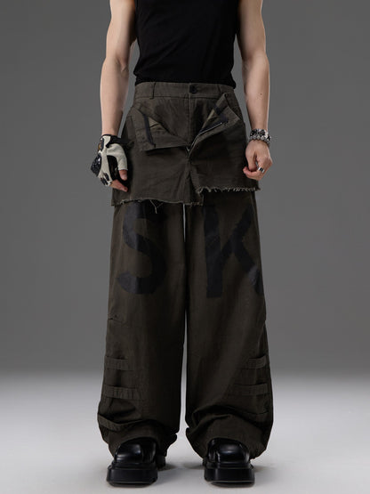 Mock-two-piece Design Straight-leg Workwear Pants