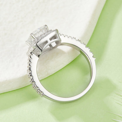 3 Carat Emerald Cut Moissanite Engagement Ring, Double Halo Split Shank S925 Silver Platinum Plated D Color VVS1 With GRA, US 5-9.