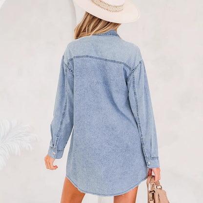 Multi-button Long-sleeve Denim Skirt Relaxed-fit Short Skirt