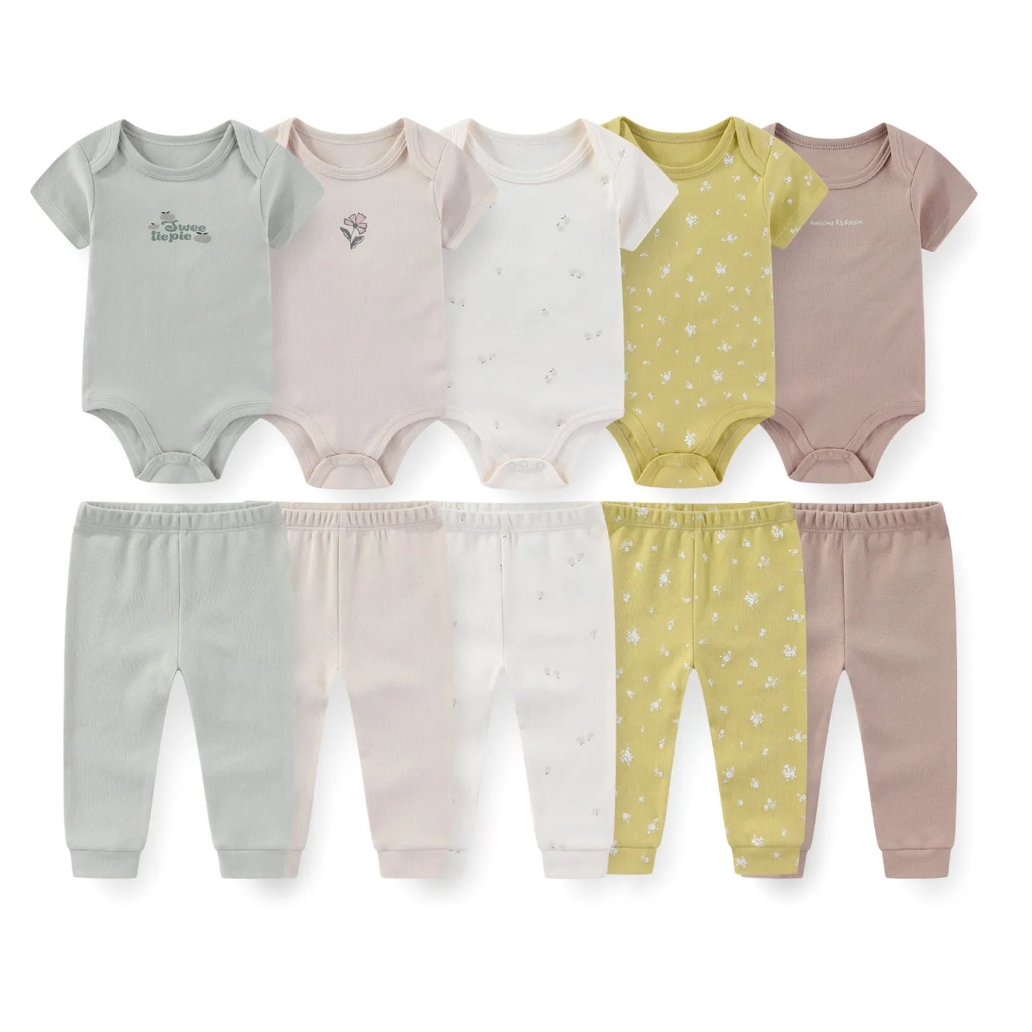 Kiddiezoom 10 Pcs/Lot Four Seasons Fashion Unisex Baby Boy Girl Clothing Set Soft Newborn Bodysuits+Pants Infant Outfit Gift