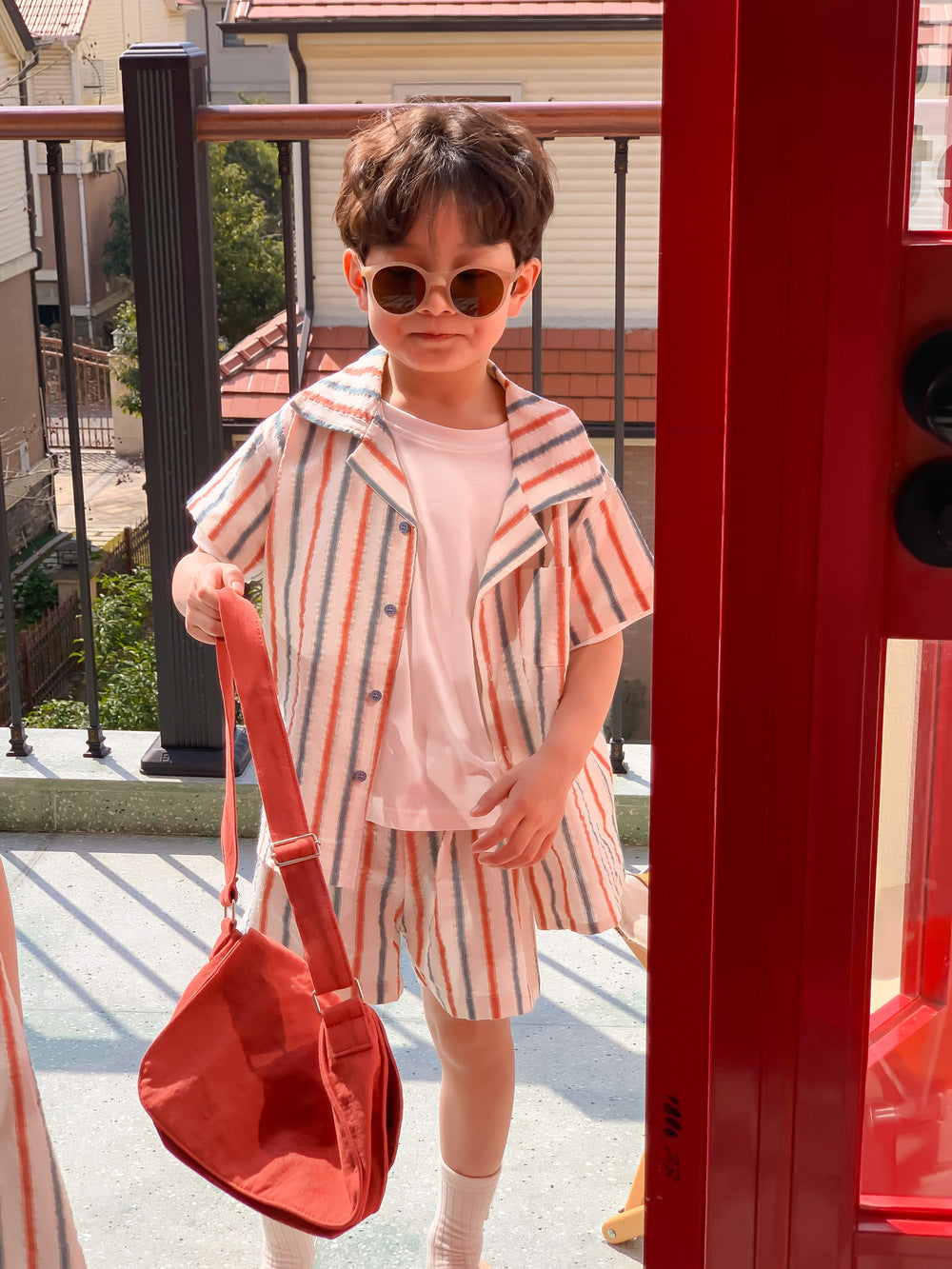 Striped Vest Dress And Short-sleeve Shorts Set