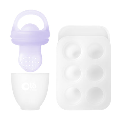 Silicone Baby Food Feeder Set and Teether, Freezer Tray with Lid