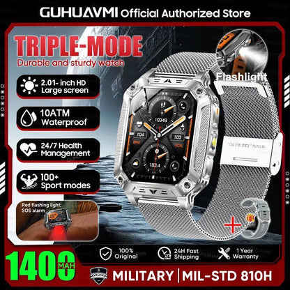 New Military 1400mAh Battery Smart Watch With LED Flashlight