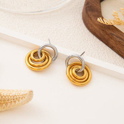 Golden Three-ring Hoop Earrings Made Of Stainless Steel