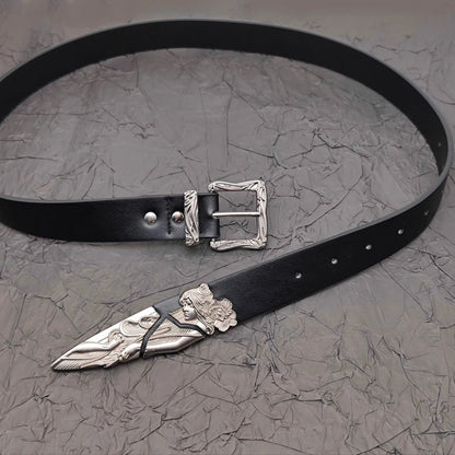 Retro Metal Western Broken Sword Swordsman Carved Belt