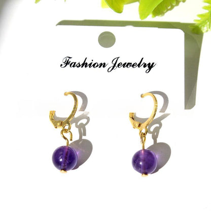 Natural Stone Silver Glittering Amethyst Earrings