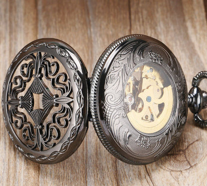 Retro Classic Carved Hollow Pattern Automatic Mechanical Pocket Watch