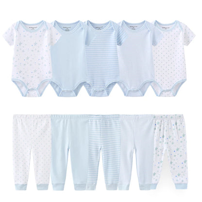 Kiddiezoom 10 Pcs/Lot Four Seasons Fashion Unisex Baby Boy Girl Clothing Set Soft Newborn Bodysuits+Pants Infant Outfit Gift
