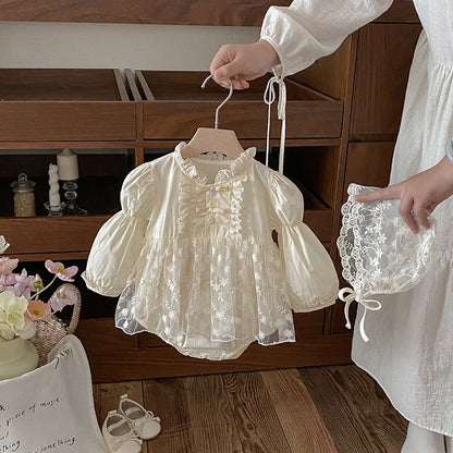 Sweet Baby Clothes Bodysuit, Pinafore Dress, Long-sleeve Soft Lace Romper, And Hat