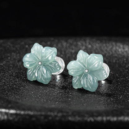 New Elegant Natural Jadeite Blue Water Orchid Earrings