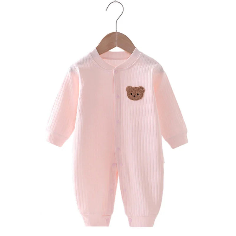 2025 Spring Baby Romper Solid Color Bear Jumpsuit Cotton Autumn Newborn One-Pieces Clothing for Boys Girls Infant Onesie 0-18M