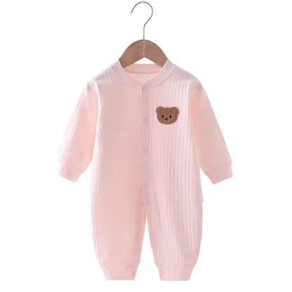 2025 Spring Baby Romper Solid Color Bear Jumpsuit Cotton Autumn Newborn One-Pieces Clothing for Boys Girls Infant Onesie 0-18M