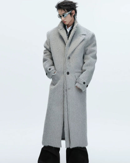 Short-pile Faux Two-piece Wool Coat Long Alpaca-blend Trench Coat