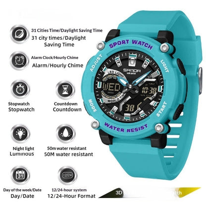 Students Dual-display Luminous Chronograph Watch For Hiking