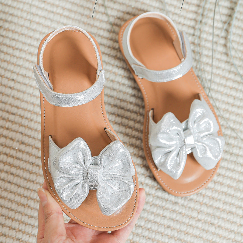 Summer New Arrival Silver Bow Knot Cute Baby Shoes