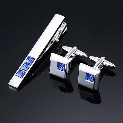 Gold And Silver Black Crystal Rose Enamel Pattern Batch Flower Tie Clip Cuff Buckle Set