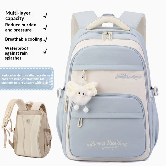 Three-piece Cartoon-print Set Junior High School Backpack Weight-reducing Campus Bag