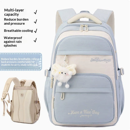 Three-piece Cartoon-print Set Junior High School Backpack Weight-reducing Campus Bag