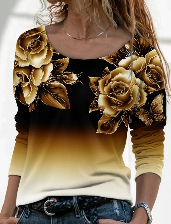 3D Printed Casual Long Sleeve Pullover T-Shirt | For Women - # GIAA23510052