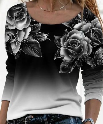 3D Printed Casual Long Sleeve Pullover T-Shirt | For Women - # GIAA23510052
