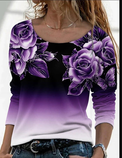 3D Printed Casual Long Sleeve Pullover T-Shirt | For Women - # GIAA23510052
