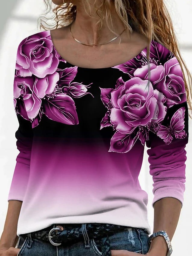 3D Printed Casual Long Sleeve Pullover T-Shirt | For Women - # GIAA23510052