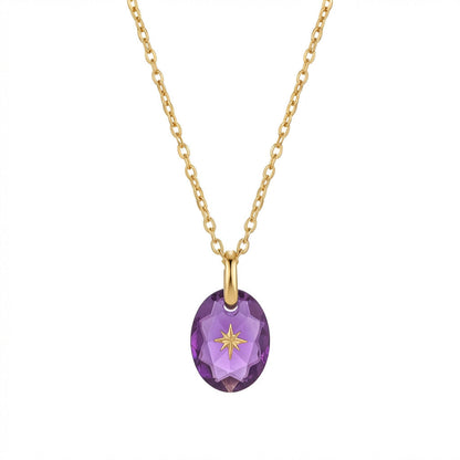 Vintage-style Natural Stone Twelve Zodiac Birthstone Star Pendant Titanium Steel Necklace