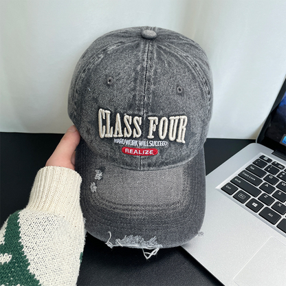 Monochrome Three-dimensional Letter Embroidered Frayed Beveled-edge Washed-out Vintage Style Casual Baseball Cap Suitable For Outdoor Entertainment