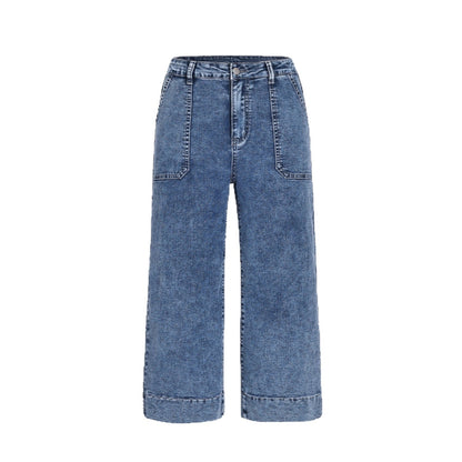 French-style Slimming Straight-leg Cropped Wide-leg Pants