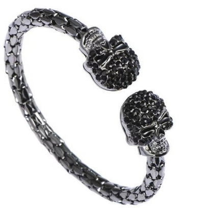 Shimmering Light-luxury Golden Skull Open Bangle Studded With Diamonds