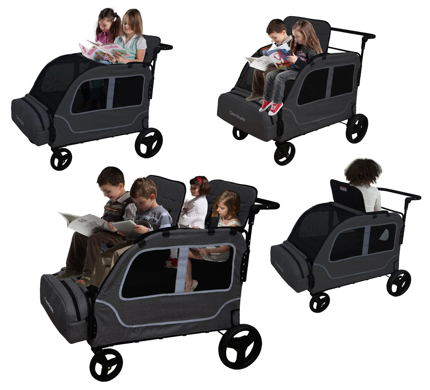 4 Seater Wagon Stroller | Wagon for 2 3 4 Kids Toddler | Children Baby Travel Foldable All Terrain | Quad Double Triple Tandem Stroller Wagon with Seats (Dark Grey) - # BAGEG11010008