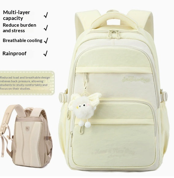 Three-piece Cartoon-print Set Junior High School Backpack Weight-reducing Campus Bag