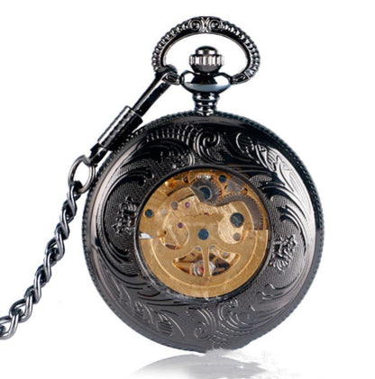 Retro Classic Carved Hollow Pattern Automatic Mechanical Pocket Watch