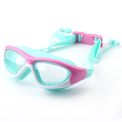 HD Children's Non-fogging Swimming Glasses Comfortable Silicone One-piece Earplugs Swimming Goggles
