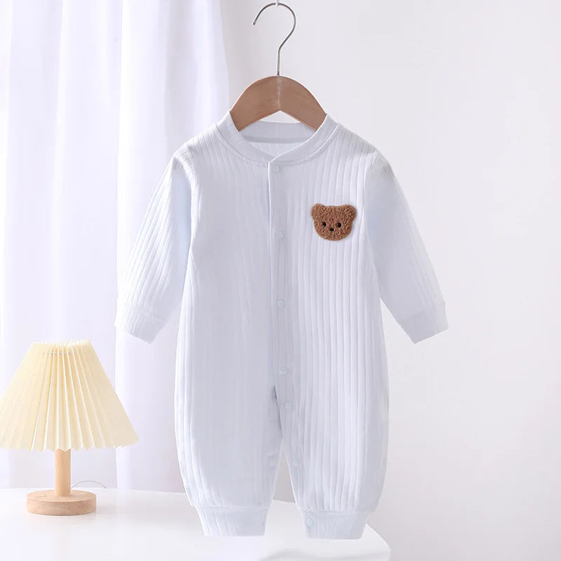 2025 Spring Baby Romper Solid Color Bear Jumpsuit Cotton Autumn Newborn One-Pieces Clothing for Boys Girls Infant Onesie 0-18M